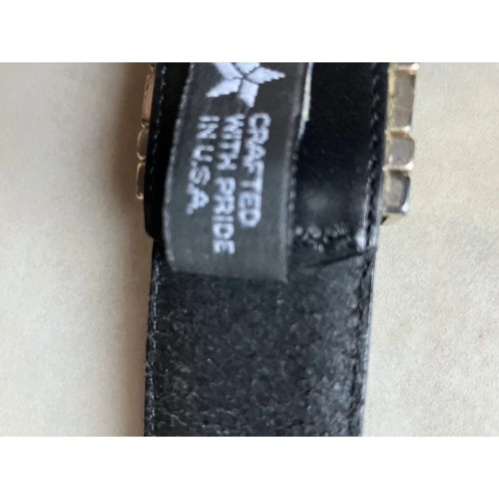 Vintage 1995 Brighton Belt Black Smooth Leather Silver Plate Buckle Large USA